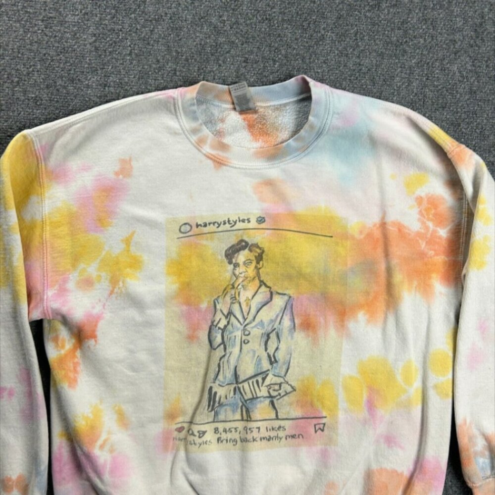 Harry Styles Sweatshirt Adults Large Tie Dye Graphic Crew Neck Pullover Gildan‎ - Picture 10 of 12